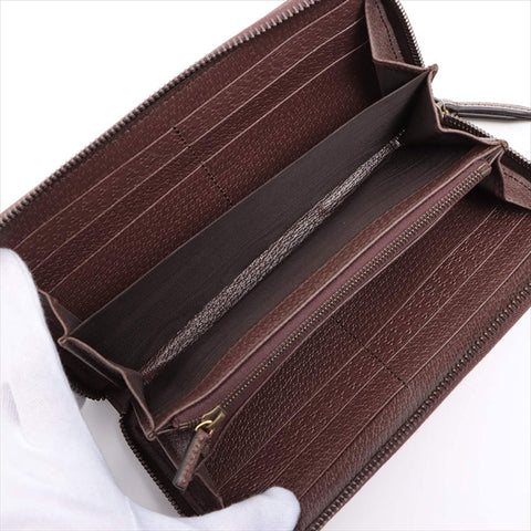 GUCCI Jumbo GG Bamboo 658634 Canvas x Leather Round Zip Wallet Purse Brown WS15247