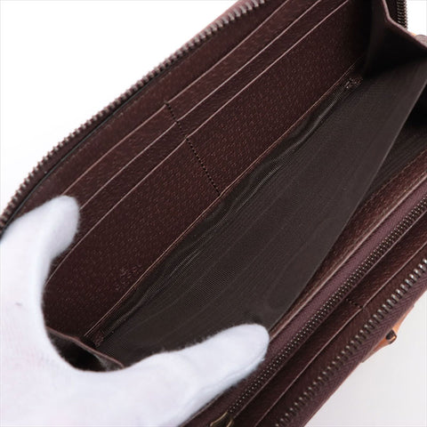 GUCCI Jumbo GG Bamboo 658634 Canvas x Leather Round Zip Wallet Purse Brown WS15247