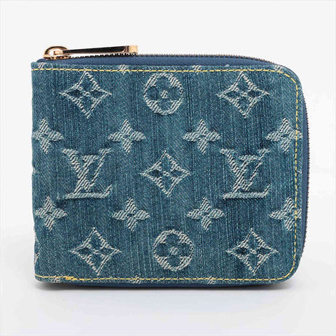 LOUIS VUITTON Denim Mini Zippy M95342 Compact Wallet Bifold Wallet blue WS15249