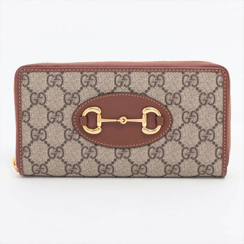 GUCCI GG Supreme Horsebit 621889 PVC x Leather Round Zip Wallet Purse beige WS15250