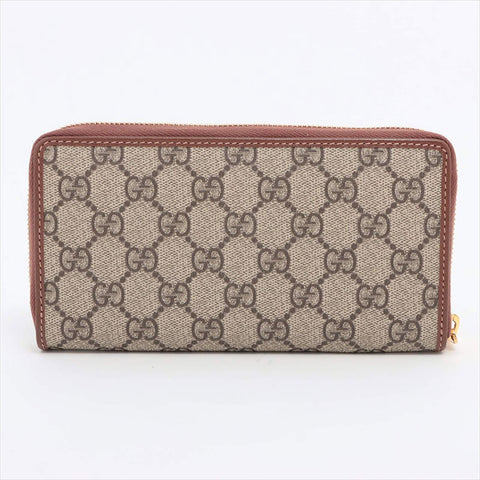 GUCCI GG Supreme Horsebit 621889 PVC x Leather Round Zip Wallet Purse beige WS15250