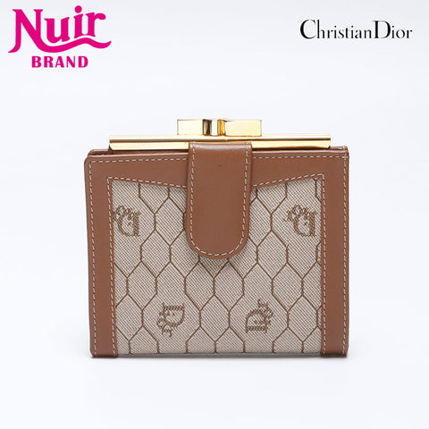 Christian Dior Honeycomb Pattern Vintage Bifold Wallet beige WS15261