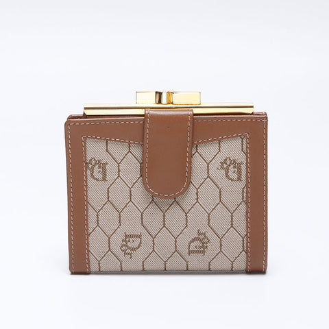 Christian Dior Honeycomb Pattern Vintage Bifold Wallet beige WS15261