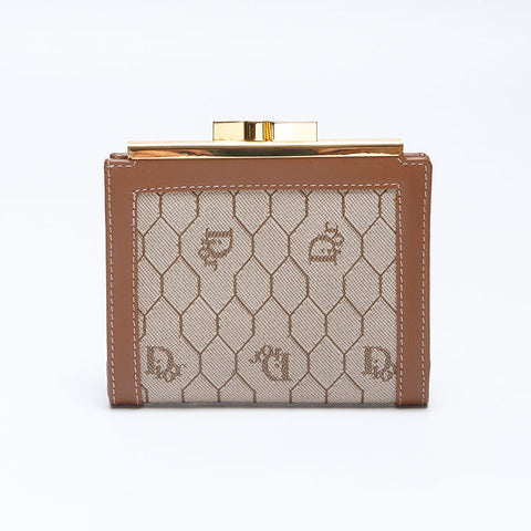 Christian Dior Honeycomb Pattern Vintage Bifold Wallet beige WS15261