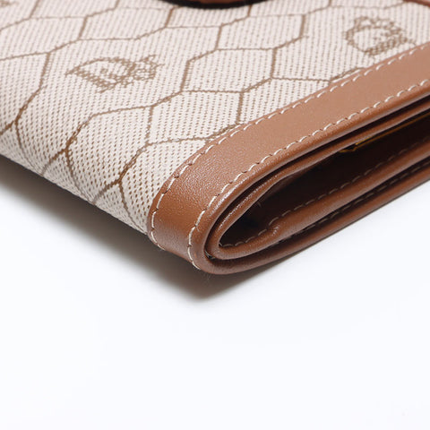 Christian Dior Honeycomb Pattern Vintage Bifold Wallet beige WS15261