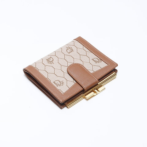 Christian Dior Honeycomb Pattern Vintage Bifold Wallet beige WS15261