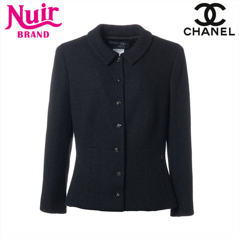 CHANEL 2003 COCO Mark Button Size:44 Tweed Jacket black WS15263