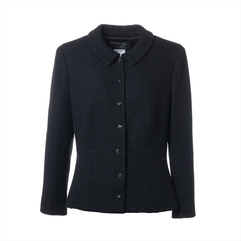 CHANEL 2003 COCO Mark Button Size:44 Tweed Jacket black WS15263