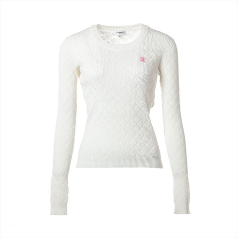 CHANEL 2020 P63293K COCO Mark Cotton Size:36 Long sleeve shirt white WS15264