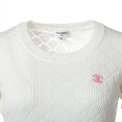 CHANEL 2020 P63293K COCO Mark Cotton Size:36 Long sleeve shirt white WS15264