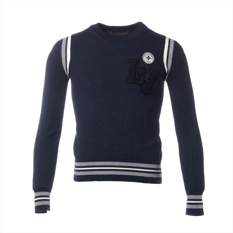 LOUIS VUITTON Size:S Logo patch wool cardigan Navy WS15267