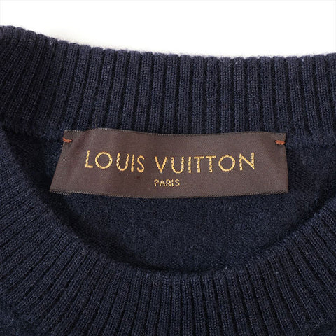 LOUIS VUITTON Size:S Logo patch wool cardigan Navy WS15267