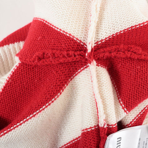 Miu Miu Size:36 Border wool back logo knit Red x white WS15271