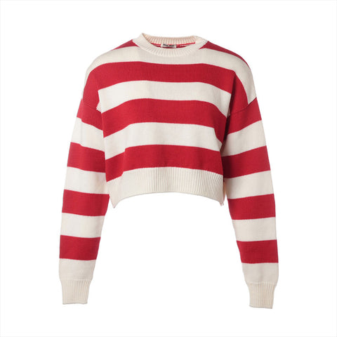 Miu Miu Size:36 Border wool back logo knit Red x white WS15271
