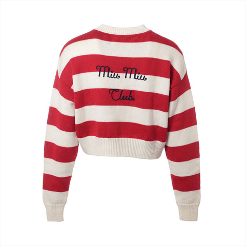 Miu Miu Size:36 Border wool back logo knit Red x white WS15271