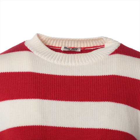 Miu Miu Size:36 Border wool back logo knit Red x white WS15271