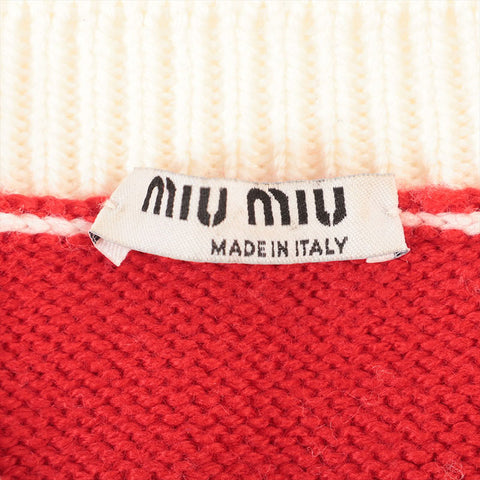 Miu Miu Size:36 Border wool back logo knit Red x white WS15271