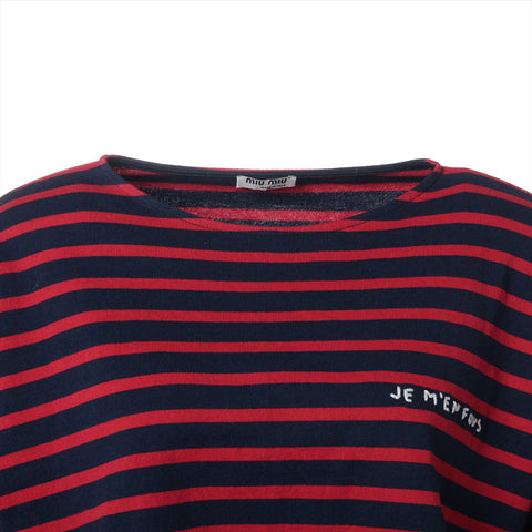 Miu Miu 2019 Cotton Logo Border Long-sleeved T-shirt Navy x red WS15274