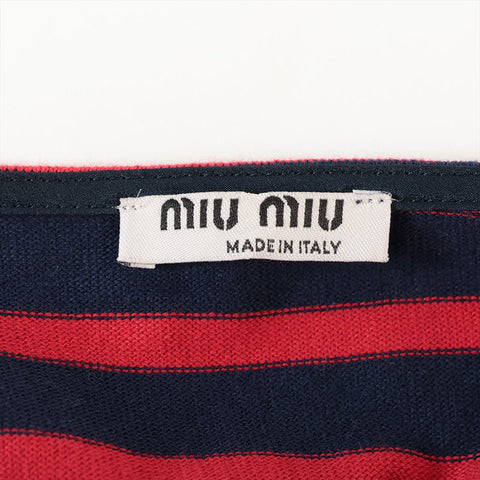Miu Miu 2019 Cotton Logo Border Long-sleeved T-shirt Navy x red WS15274