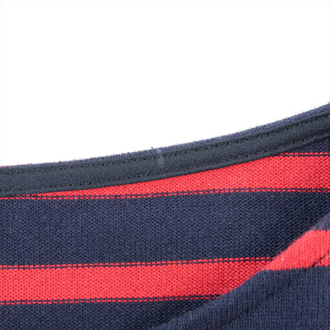 Miu Miu 2019 Cotton Logo Border Long-sleeved T-shirt Navy x red WS15274