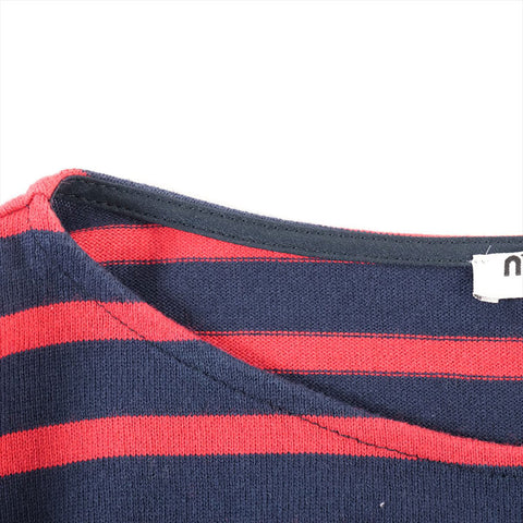 Miu Miu 2019 Cotton Logo Border Long-sleeved T-shirt Navy x red WS15274