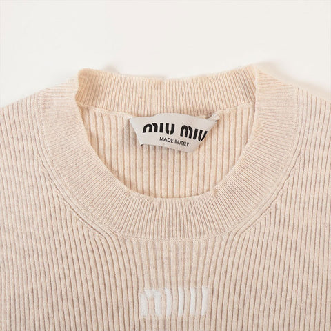 極美品 ミュウ ミュウ Miu Miu Size:36S リブニット コットン ロゴミニドレス ワンピース アイボリー WS15278