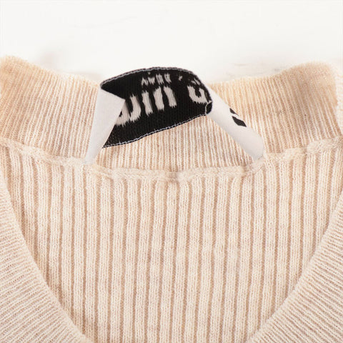 極美品 ミュウ ミュウ Miu Miu Size:36S リブニット コットン ロゴミニドレス ワンピース アイボリー WS15278