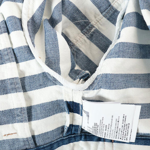 PRADA Size:42 Border Cotton Zip-up Triangle Logo Cropped Jacket Blue x white WS15281