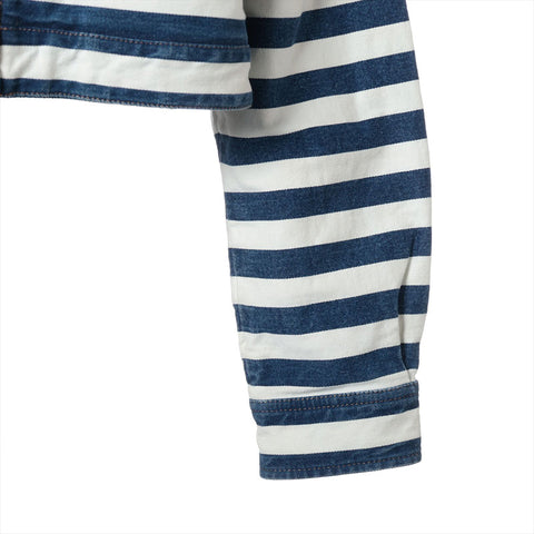 PRADA Size:42 Border Cotton Zip-up Triangle Logo Cropped Jacket Blue x white WS15281