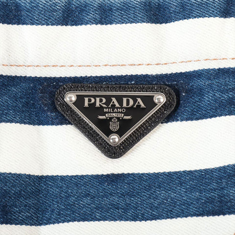 PRADA Size:42 Border Cotton Zip-up Triangle Logo Cropped Jacket Blue x white WS15281