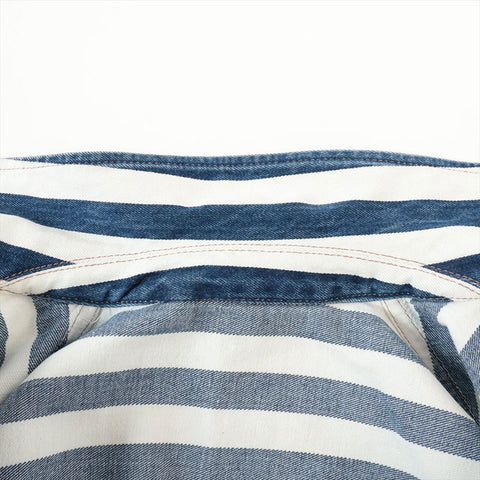 PRADA Size:42 Border Cotton Zip-up Triangle Logo Cropped Jacket Blue x white WS15281