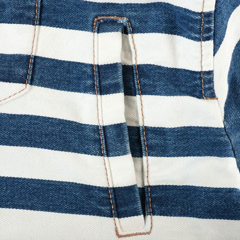PRADA Size:42 Border Cotton Zip-up Triangle Logo Cropped Jacket Blue x white WS15281