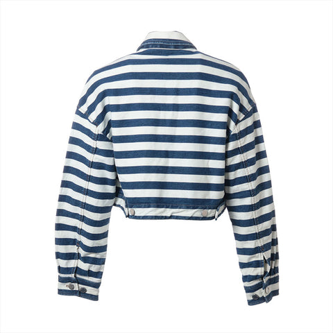 PRADA Size:42 Border Cotton Zip-up Triangle Logo Cropped Jacket Blue x white WS15281