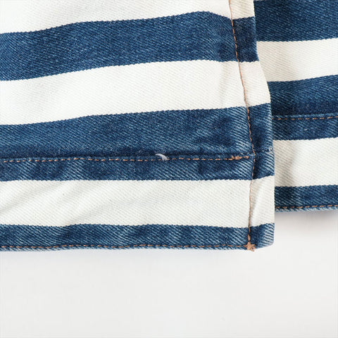 PRADA Size:42 Border Cotton Zip-up Triangle Logo Cropped Jacket Blue x white WS15281