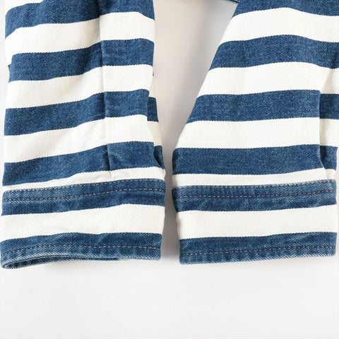 PRADA Size:42 Border Cotton Zip-up Triangle Logo Cropped Jacket Blue x white WS15281