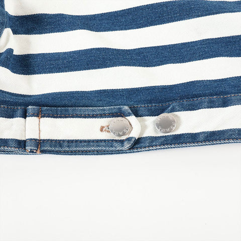 PRADA Size:42 Border Cotton Zip-up Triangle Logo Cropped Jacket Blue x white WS15281