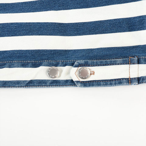 PRADA Size:42 Border Cotton Zip-up Triangle Logo Cropped Jacket Blue x white WS15281