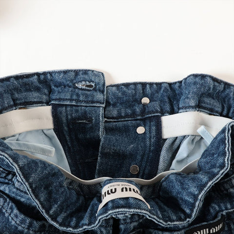 Miu Miu Size:25 Denim Logo Print Shorts 2023Stainless Steel Pants blue WS15282