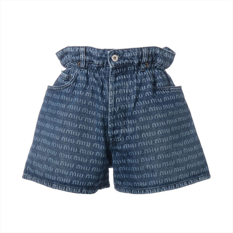 Miu Miu Size:25 Denim Logo Print Shorts 2023Stainless Steel Pants blue WS15282