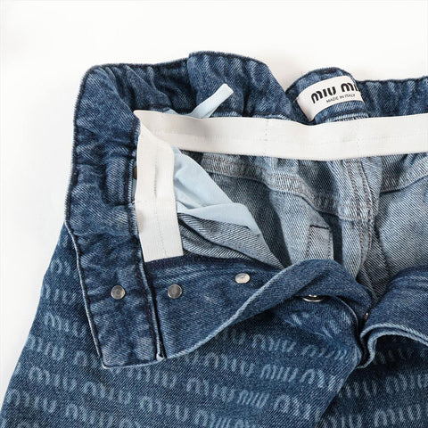 Miu Miu Size:25 Denim Logo Print Shorts 2023Stainless Steel Pants blue WS15282