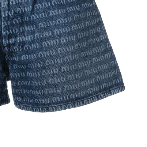 Miu Miu Size:25 Denim Logo Print Shorts 2023Stainless Steel Pants blue WS15282