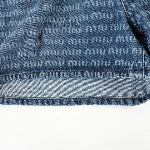 Miu Miu Size:25 Denim Logo Print Shorts 2023Stainless Steel Pants blue WS15282