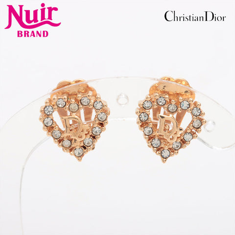 Christian Dior Heart logo rhinestone Earring gold WS15292