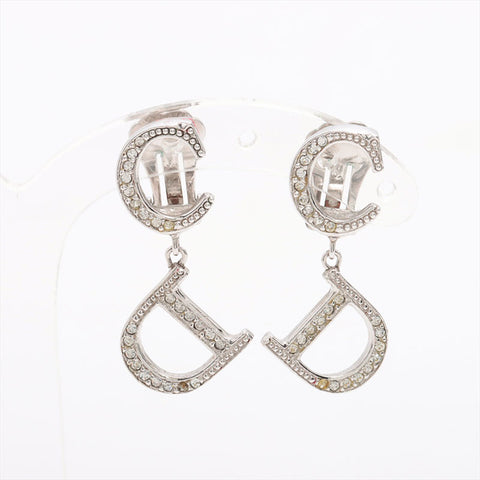 Christian Dior CD logo rhinestone Earring Silver WS15321