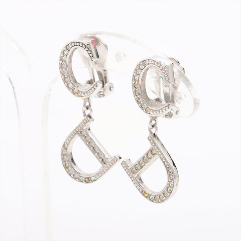 Christian Dior CD logo rhinestone Earring Silver WS15321