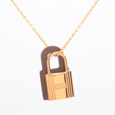 HERMES Cadena motif Necklace Gold x Brown WS15332