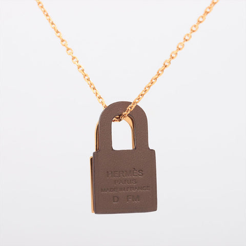 HERMES Cadena motif Necklace Gold x Brown WS15332