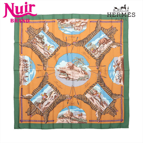 HERMES Africa Carré 90 Silk scarf Orange WS15340