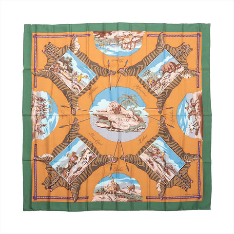 HERMES Africa Carré 90 Silk scarf Orange WS15340