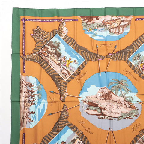HERMES Africa Carré 90 Silk scarf Orange WS15340